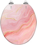 Round Resin Toilet Seat for Bathroom with pink marble design and gold accents, suitable for various toilet models.