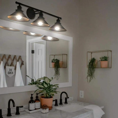 Three Light Bathroom Light Fixture With Black Metal Shade Industrial Indoor Wall Mount Sconce For Modern Homes Dope Look