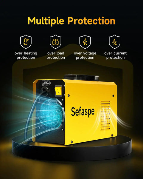 Dual Voltage Stick Welder With Digital Display And IGBT Inverter, 160A Arc Lift TIG Welding, yellow case with protection icons