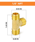 Two Pack Brass Male Tee Pipe Fitting T Adapter Three Way NPT Connector One Eighth Inch Brass Tee Fitting for Plumbing Systems