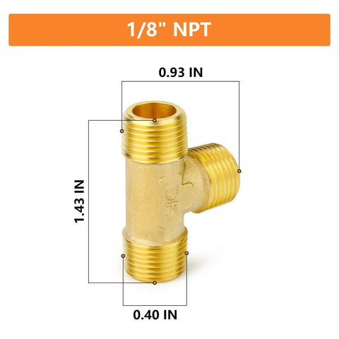 Two Pack Brass Male Tee Pipe Fitting T Adapter Three Way NPT Connector One Eighth Inch Brass Tee Fitting for Plumbing Systems