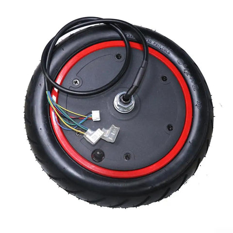 Powerful 350W 36V 8.5 Inch Electric Scooter Hub Motor Replacement With Solid Tire, red trim, and wires for Xiaomi M365 and Segway Ninebot