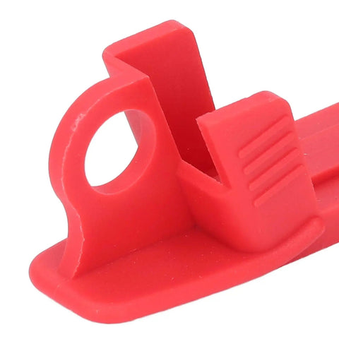 Close-up of red component from Six Piece Circuit Breaker Lockout Device Set With 12mm Grip And Serrated Jaws Lockout Tool For LOTO Stations