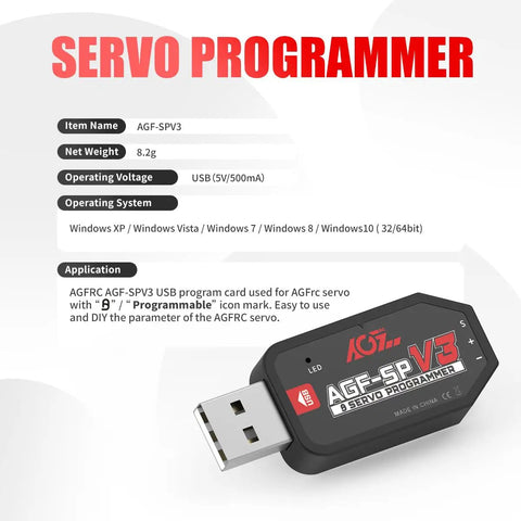 AGF-SPV3 USB servo programmer for customizing Beefy High Torque Low Profile Digital Servo With Full Metal Gear And Brushless Motor