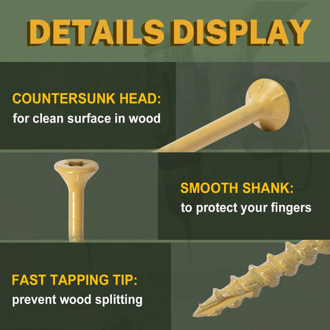 Outdoor Decking Screws 4 Inch 10 By 4 250 Pcs Tan Rustproof Exterior Epoxy Coated Torx Star Drive details display