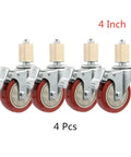Four 3 Inch Red Stainless Steel Furniture Caster Wheels With Brakes Universal Stem 30 mm Square Tube For Smooth Roll Mobility Of Tables Chairs Carts Heavy Duty Rollers