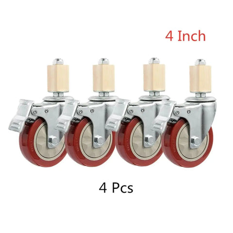 Four 3 Inch Red Stainless Steel Furniture Caster Wheels With Brakes Universal Stem 30 mm Square Tube For Smooth Roll Mobility Of Tables Chairs Carts Heavy Duty Rollers