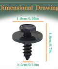 Heavy Duty Hex Head Sems Screws For Bmw Fender Liner And Engine Undercover Replacement Fasteners With Dead Nuts Tight Fitment For 3 Series 5 Series X3 X5 Auto Body Panels Twenty Piece Smooth Operator Kit dimensions showing screw size.