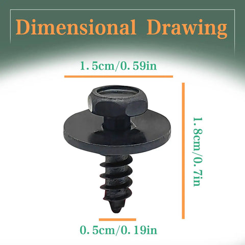 Heavy Duty Hex Head Sems Screws For Bmw Fender Liner And Engine Undercover Replacement Fasteners With Dead Nuts Tight Fitment For 3 Series 5 Series X3 X5 Auto Body Panels Twenty Piece Smooth Operator Kit dimensions showing screw size.