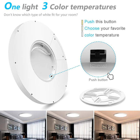12 Inch 24W Dimmable LED Flush Mount Ceiling Light With Remote Control Color Temperature Adjustable push button view