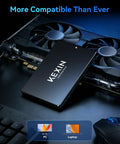 2.5 Inch 128GB SATA III Internal SSD Upgrade placed on desktop components with GPU and keyboard, showcasing compatibility for laptops and desktops.