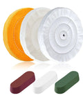 Top Shelf Eight Inch Buffing Polish Wheel Kit For Bench Grinders With Half Inch Arbor Includes heavy duty wool and cotton pads.