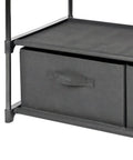 Four Shelf Closet Storage Rack Featuring Two Removable Fabric Storage Boxes Zero Sweat Metal Frame Assembly showing fabric bins in black