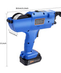 Heavy Duty Electric Rebar Tying Machine Auto Knot Release Gun 8-34mm Range shown, 12V battery-powered for concrete reinforcement.