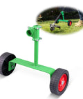 Adjustable String Trimmer Support Wheel Attachment For 26mm And 28mm Poles showing green metal frame and wheels for easy trimming.