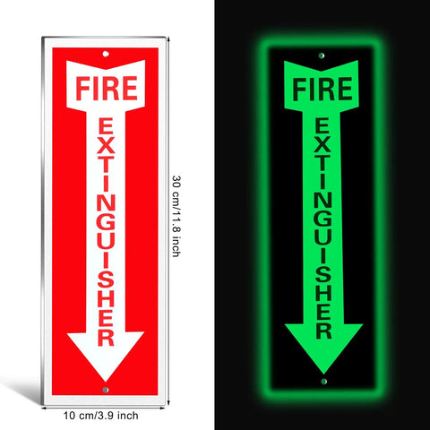 Set Of Four Heavy Duty Glow In The Dark Fire Extinguisher Signs 4X12 Waterproof Aluminum Safety Marker With Super Bright Luminous Coating Built Tough To Outlast Everyday Wear And Tear Indoors Or Outdoors