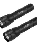 Two Pack Mini LED Flashlights 1000 Lumens 5 Modes Tiny Tactical EDC Torches Pocket Sized for Everyday Carry Super Bright Portable Handheld Lights Model WF 502B Battery Not Included, black aluminum body, side view