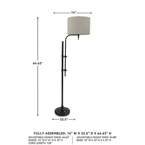 Rustic Industrial Black Table Lamp With Adjustable Arm And Knobby Metal Base 34 And A Half Inches Tall Perfect For Home Office Or Living Room Adds Modern Edge Ambient Room Vibe Lighting with dimensions and details