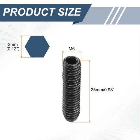 Heavy Duty Hex Socket Ball Plungers M6 X 25mm Thread showing hex size, thread length and M6 specifications.