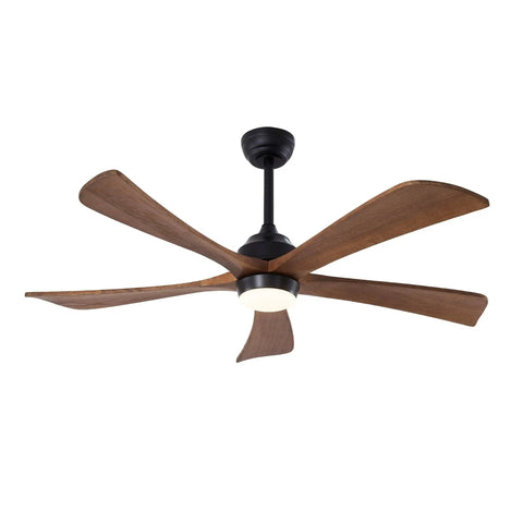Neojoyoenix 52" 5PCS Solid Wood Blades Ceiling Fan with Lights Remote Control, black wood blades, indoor lighting