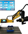 Heavy Duty Electric Tapping Arm With Eight Precision Chucks For Smooth Threading And Fast Setup On Industrial Machinery and Auto Parts Fabrication Jobs For All Metalworking Shops, control panel displayed.