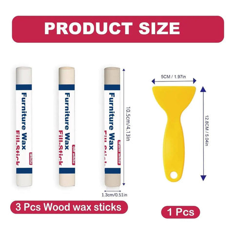 No Sweat Wood Repair Sticks Set Packed With Three Easy White Tones For Lightning Fast Furniture Fixes including 3 wax sticks and a scraper.