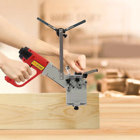 Person demonstrating Curve Edge Bander With Three Speed Adjustable, 2000W Portable Edge Banding Machine on a wooden edge