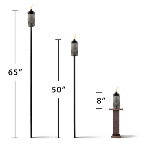 Easy Install Black Carved Glass Outdoor Torch Two Pack 65 Inch For Patio Lawn Backyard Lighting Decor No Fuss Setup