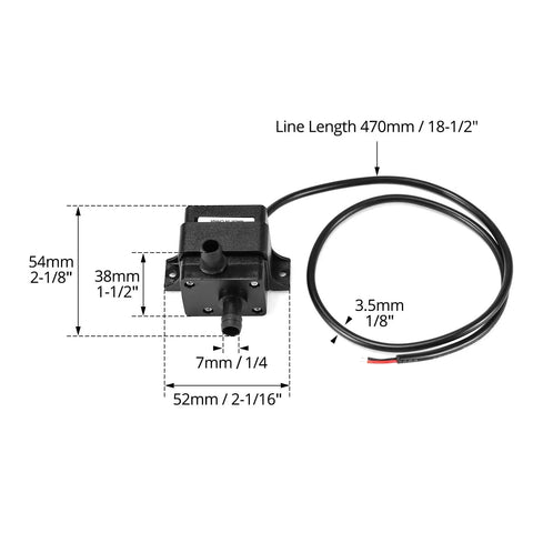 Dimensions of 12V DC Submersible Water Pump With Brushless Motor Ultra Quiet No Fuss 240 LPH Flow 3m Head Waterproof ideal for ponds and aquariums