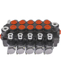 Top view of 5 Spool Hydraulic Directional Control Valve For Double Acting Cylinders 11 GPM Flow 3625 PSI Relief SAE Ports Built Tough