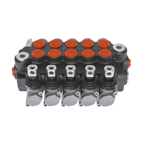 Top view of 5 Spool Hydraulic Directional Control Valve For Double Acting Cylinders 11 GPM Flow 3625 PSI Relief SAE Ports Built Tough