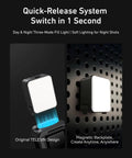 Mini LED Vlogging Light For Action Cameras And DJI Osmo Action Gear Magnetic Fill Light Quick Release Bracket on black background.
