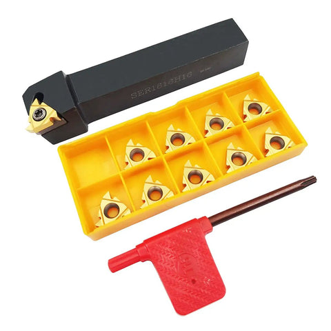 Pro Grade Lathe Tool Holder With Indexable Threading Inserts For Smooth Turning, Five Eighths Inch Shank, and T15 wrench