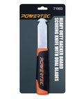 Heavy-Duty Backer Board Scoring Knife with Dual Tungsten Carbide Blades in packaging, ergonomic non-slip grip handle visible