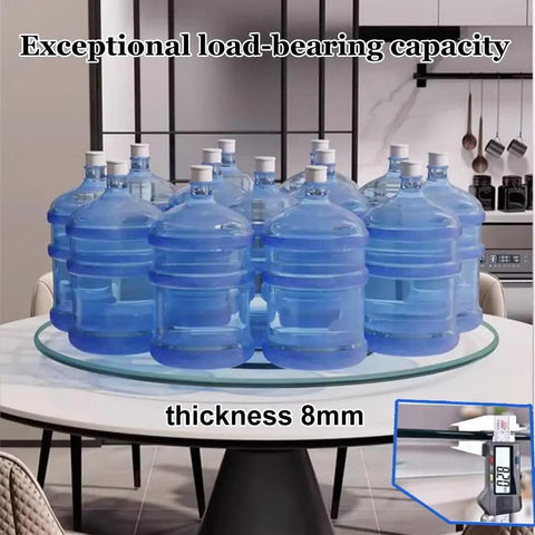 Tempered Glass Lazy Susan Turntable For Dining Table With Swivel Assist System holding water bottles, 39.4 inch diameter