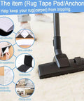 Vacuum cleaner on carpet using Non Slip Rug Tape And Corner Anchors Pack For Carpets And Rugs, 10 Pieces Black Hook And Loop Mats