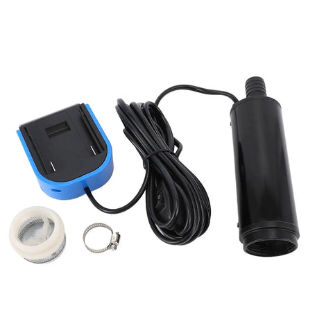 Heavy Duty Tough As Nails Cordless Submersible Sump Pump With 500 Gph Flow And 16 Foot Head For Quick Basement Flood Cleanup and Pool Drainage With Swappable Battery parts including battery holder and hose