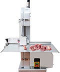 Heavy Duty 650W Electric Bone Saw Commercial Tabletop Cutter with stainless housing, cutting ribs on the worktable.