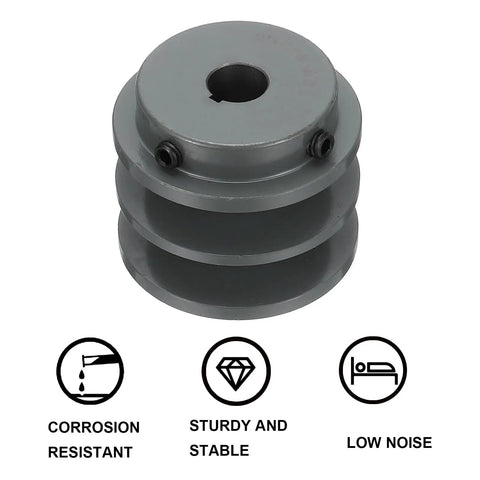 Beefy V Belt Sheave 5 Eighths Bore 2.65 Inch Outer Diameter Double Groove Web Pulley Cast Iron for 3L or B Belts Bored to Size with Standard Keyways and Hollow Head Set Screws Durable Wear Resistant Gear Accessory, front view