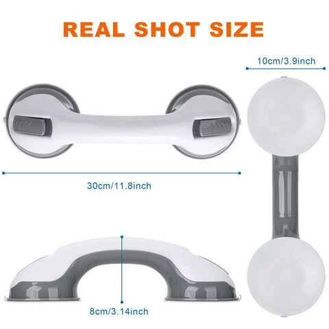 Dimensions of 2 Pack 12 Inch Shower Grab Bars With Strong Suction Cups, Non Slip Bath Safety Handles, Easy Install, Durable Plastic Grip.