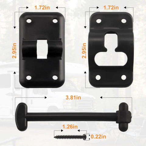 Premium Heavy Duty T Style RV Entry Door Holder 3 1 2 Inch showing components and measurements for camper door catch.
