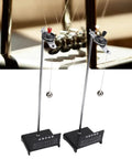Metal pendulum lab demonstration tool with clear dial for physics class, two units shown with stable base and vibration pendulum ball.