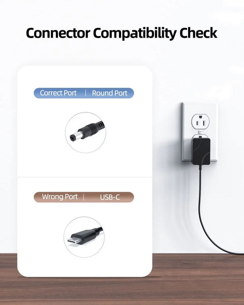 Connector compatibility check showing round and USB-C ports for Sweet Upgrade 26V Replacement Charger For Cordless Vacuum Cleaner.