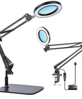 15X Magnifying Glass Lamp With Clamp And Stand, 72 LED Desk Light, shown with flexible arm and dual power options.