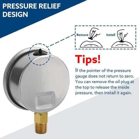 SENCTRL pressure gauge, glycerin-filled hydraulic 5000 psi, 2.5 in dial, 1/4 in NPT lower mount, stainless steel case