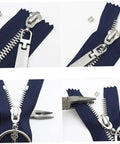 Two Pack Gold Zipper Pull Replacement Sliders For Luggage Backpacks Jackets Suitcases And Coats Built For Quick Reliable Zipper Repairs On The Go With Durable Tabs And Simple Snag Free Installation For Sewing Notions And Supplies displayed in use during installation on a blue fabric zipper.