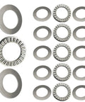 Six Sets of Thrust Needle Roller Bearings NTA1220 Plus 2TRA with washers, 3/4 inch bore, showcases needle rollers and washers, axial load bearing.