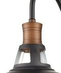 Close-up of antique brass lamp head on 2 Pack Farmhouse Plug In Wall Sconces With Gooseneck Arms And Barn Shade Matte Black Finish