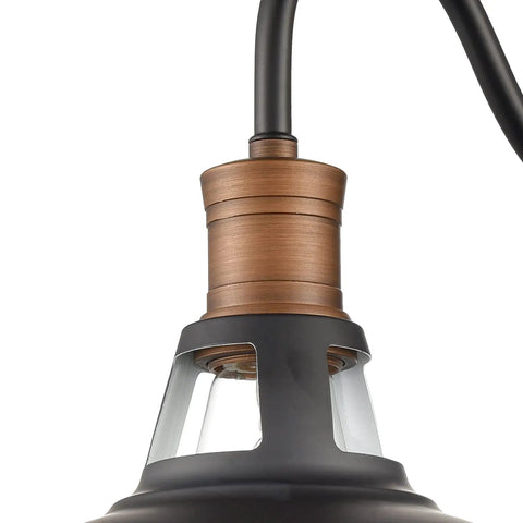 Close-up of antique brass lamp head on 2 Pack Farmhouse Plug In Wall Sconces With Gooseneck Arms And Barn Shade Matte Black Finish