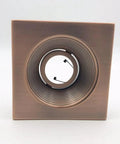 4" Low Voltage recessed Lighting Satin Stepped Baffle Antique Bronze Square Trim front view, showcasing GU10 socket.